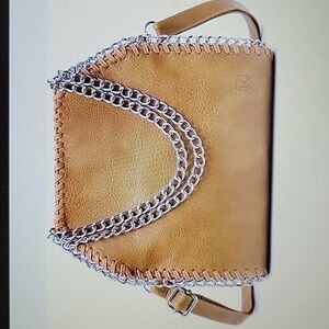 KKP textured leather crossbody bag purse shoulder bag gold tan silver chain NEW…